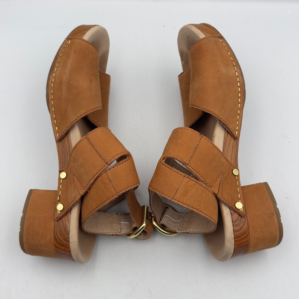 Dansko Minka Sandal Tan Leather Wood Platform Clog 38 7.5/8 Ankle Strap Boho - Picture 5 of 15
